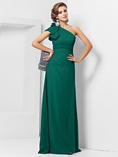 cheap Weddings &amp; Events-Sheath / Column Elegant Dress Wedding Guest Formal Evening Floor Length Sleeveless One Shoulder Bridesmaid Dress Chiffon with Sash / Ribbon Appliques 2023