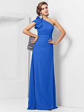 cheap Weddings &amp; Events-Sheath / Column Elegant Dress Wedding Guest Formal Evening Floor Length Sleeveless One Shoulder Bridesmaid Dress Chiffon with Sash / Ribbon Appliques 2023