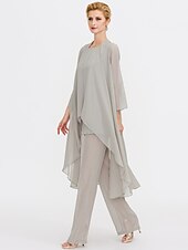 billiga Mammas byxdräkter-Strand Bröllop Jumpsuit/Byxdräkt 3 Delar Mor Till Brud Bröllops Gäst Elegant Plus Size Inkluderat Bateau Hals Golvlängd Chiffon Ärmlös Jacka es med Enfärgade Färger