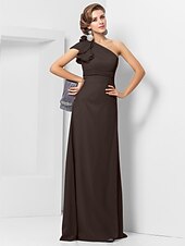 cheap Weddings &amp; Events-Sheath / Column Elegant Dress Wedding Guest Formal Evening Floor Length Sleeveless One Shoulder Bridesmaid Dress Chiffon with Sash / Ribbon Appliques 2023