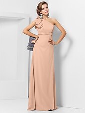 cheap Weddings &amp; Events-Sheath / Column Elegant Dress Wedding Guest Formal Evening Floor Length Sleeveless One Shoulder Bridesmaid Dress Chiffon with Sash / Ribbon Appliques 2023