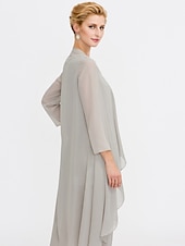 billiga Mammas byxdräkter-Strand Bröllop Jumpsuit/Byxdräkt 3 Delar Mor Till Brud Bröllops Gäst Elegant Plus Size Inkluderat Bateau Hals Golvlängd Chiffon Ärmlös Jacka es med Enfärgade Färger