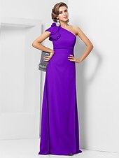 cheap Weddings &amp; Events-Sheath / Column Elegant Dress Wedding Guest Formal Evening Floor Length Sleeveless One Shoulder Bridesmaid Dress Chiffon with Sash / Ribbon Appliques 2023