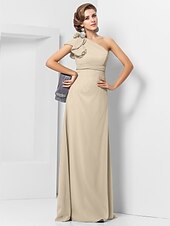 cheap Weddings &amp; Events-Sheath / Column Elegant Dress Wedding Guest Formal Evening Floor Length Sleeveless One Shoulder Bridesmaid Dress Chiffon with Sash / Ribbon Appliques 2023