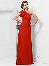 cheap Weddings &amp; Events-Sheath / Column Elegant Dress Wedding Guest Formal Evening Floor Length Sleeveless One Shoulder Bridesmaid Dress Chiffon with Sash / Ribbon Appliques 2023