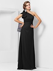 cheap Weddings &amp; Events-Sheath / Column Elegant Dress Wedding Guest Formal Evening Floor Length Sleeveless One Shoulder Bridesmaid Dress Chiffon with Sash / Ribbon Appliques 2023
