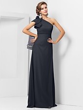 cheap Weddings &amp; Events-Sheath / Column Elegant Dress Wedding Guest Formal Evening Floor Length Sleeveless One Shoulder Bridesmaid Dress Chiffon with Sash / Ribbon Appliques 2023