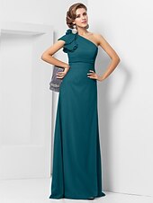 cheap Weddings &amp; Events-Sheath / Column Elegant Dress Wedding Guest Formal Evening Floor Length Sleeveless One Shoulder Bridesmaid Dress Chiffon with Sash / Ribbon Appliques 2023