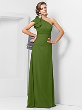 cheap Weddings &amp; Events-Sheath / Column Elegant Dress Wedding Guest Formal Evening Floor Length Sleeveless One Shoulder Bridesmaid Dress Chiffon with Sash / Ribbon Appliques 2023