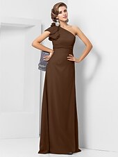 cheap Weddings &amp; Events-Sheath / Column Elegant Dress Wedding Guest Formal Evening Floor Length Sleeveless One Shoulder Bridesmaid Dress Chiffon with Sash / Ribbon Appliques 2023