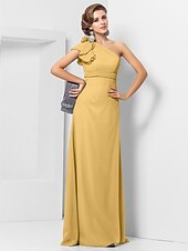 cheap Weddings &amp; Events-Sheath / Column Elegant Dress Wedding Guest Formal Evening Floor Length Sleeveless One Shoulder Bridesmaid Dress Chiffon with Sash / Ribbon Appliques 2023