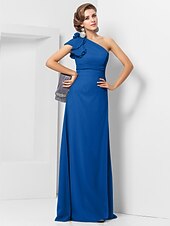 cheap Weddings &amp; Events-Sheath / Column Elegant Dress Wedding Guest Formal Evening Floor Length Sleeveless One Shoulder Bridesmaid Dress Chiffon with Sash / Ribbon Appliques 2023