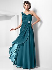 cheap Special Occasion Dresses-Sheath / Column Open Back Formal Evening Military Ball Dress One Shoulder Sleeveless Floor Length Chiffon with Ruched Crystals Draping 2022