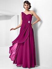 cheap Special Occasion Dresses-Sheath / Column Open Back Formal Evening Military Ball Dress One Shoulder Sleeveless Floor Length Chiffon with Ruched Crystals Draping 2022