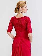 cheap Mother of the Bride-Sheath / Column Mother of the Bride Dress Formal Elegant V Neck Floor Length Chiffon Corded Lace Half Sleeve with Criss Cross 2023