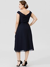 cheap Weddings &amp; Events-A-Line Mother of the Bride Dress Chic &amp; Modern Elegant &amp; Luxurious Plus Size V Neck Tea Length Chiffon Short Sleeve with Buttons Pleats 2021