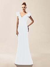billige Bryllup og hendelser-Havfrue Ballkjoler Kjole Formell kveld Militærball Sweep / Børste train Kortermet V-hals Chiffon med Drapert Drapering 2025