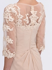 economico Lunghezza del pavimento-ts beach wedding a-line madre della sposa abito da sposa invitata elegante taglie forti trasparente scollo a V lunghezza pavimento chiffon mezza manica con applicazioni drappeggio laterale 2025