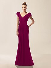 billige Bryllup og hendelser-Havfrue Ballkjoler Kjole Formell kveld Militærball Sweep / Børste train Kortermet V-hals Chiffon med Drapert Drapering 2025