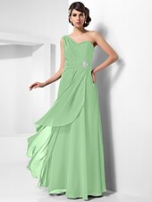 cheap Special Occasion Dresses-Sheath / Column Open Back Formal Evening Military Ball Dress One Shoulder Sleeveless Floor Length Chiffon with Ruched Crystals Draping 2022