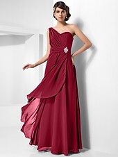 cheap Special Occasion Dresses-Sheath / Column Open Back Formal Evening Military Ball Dress One Shoulder Sleeveless Floor Length Chiffon with Ruched Crystals Draping 2022