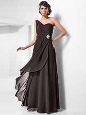 cheap Special Occasion Dresses-Sheath / Column Open Back Formal Evening Military Ball Dress One Shoulder Sleeveless Floor Length Chiffon with Ruched Crystals Draping 2022