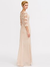 economico Lunghezza del pavimento-ts beach wedding a-line madre della sposa abito da sposa invitata elegante taglie forti trasparente scollo a V lunghezza pavimento chiffon mezza manica con applicazioni drappeggio laterale 2025