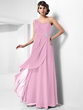 cheap Special Occasion Dresses-Sheath / Column Open Back Formal Evening Military Ball Dress One Shoulder Sleeveless Floor Length Chiffon with Ruched Crystals Draping 2022