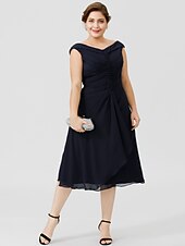 cheap Weddings &amp; Events-A-Line Mother of the Bride Dress Chic &amp; Modern Elegant &amp; Luxurious Plus Size V Neck Tea Length Chiffon Short Sleeve with Buttons Pleats 2021