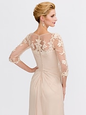 economico Lunghezza del pavimento-ts beach wedding a-line madre della sposa abito da sposa invitata elegante taglie forti trasparente scollo a V lunghezza pavimento chiffon mezza manica con applicazioni drappeggio laterale 2025