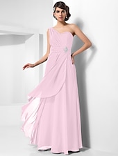 cheap Special Occasion Dresses-Sheath / Column Open Back Formal Evening Military Ball Dress One Shoulder Sleeveless Floor Length Chiffon with Ruched Crystals Draping 2022