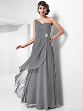 cheap Special Occasion Dresses-Sheath / Column Open Back Formal Evening Military Ball Dress One Shoulder Sleeveless Floor Length Chiffon with Ruched Crystals Draping 2022