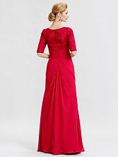 cheap Mother of the Bride-Sheath / Column Mother of the Bride Dress Formal Elegant V Neck Floor Length Chiffon Corded Lace Half Sleeve with Criss Cross 2023