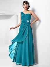 cheap Special Occasion Dresses-Sheath / Column Open Back Formal Evening Military Ball Dress One Shoulder Sleeveless Floor Length Chiffon with Ruched Crystals Draping 2022