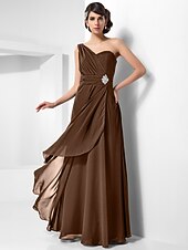 cheap Special Occasion Dresses-Sheath / Column Open Back Formal Evening Military Ball Dress One Shoulder Sleeveless Floor Length Chiffon with Ruched Crystals Draping 2022