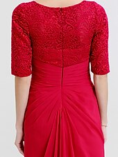 cheap Mother of the Bride-Sheath / Column Mother of the Bride Dress Formal Elegant V Neck Floor Length Chiffon Corded Lace Half Sleeve with Criss Cross 2023