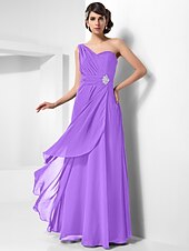 cheap Special Occasion Dresses-Sheath / Column Open Back Formal Evening Military Ball Dress One Shoulder Sleeveless Floor Length Chiffon with Ruched Crystals Draping 2022