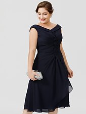 cheap Weddings &amp; Events-A-Line Mother of the Bride Dress Chic &amp; Modern Elegant &amp; Luxurious Plus Size V Neck Tea Length Chiffon Short Sleeve with Buttons Pleats 2021
