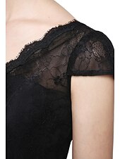 cheap Evening Dresses-Sheath / Column Minimalist Elegant Formal Evening Wedding Party Dress V Neck Short Sleeve Floor Length Chiffon Lace with Lace Insert 2021