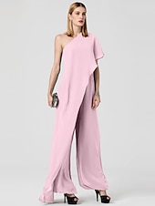 cheap Wedding Guest Dresses-Jumpsuits Sexy Dress Formal Evening Floor Length Sleeveless One Shoulder Fall Wedding Guest Chiffon with Draping