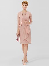 cheap Mother of the Bride-Sheath / Column Mother of the Bride Dress Formal Classic &amp; Timeless Elegant &amp; Luxurious Convertible Dress Jewel Neck Knee Length Chiffon Sheer Lace 3/4 Length Sleeve with Sash / Ribbon 2023