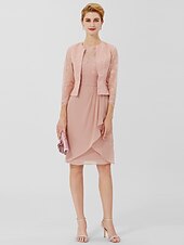 cheap Mother of the Bride-Sheath / Column Mother of the Bride Dress Formal Classic &amp; Timeless Elegant &amp; Luxurious Convertible Dress Jewel Neck Knee Length Chiffon Sheer Lace 3/4 Length Sleeve with Sash / Ribbon 2023