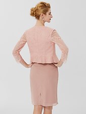 cheap Mother of the Bride-Sheath / Column Mother of the Bride Dress Formal Classic &amp; Timeless Elegant &amp; Luxurious Convertible Dress Jewel Neck Knee Length Chiffon Sheer Lace 3/4 Length Sleeve with Sash / Ribbon 2023
