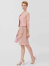 cheap Mother of the Bride-Sheath / Column Mother of the Bride Dress Formal Classic &amp; Timeless Elegant &amp; Luxurious Convertible Dress Jewel Neck Knee Length Chiffon Sheer Lace 3/4 Length Sleeve with Sash / Ribbon 2023
