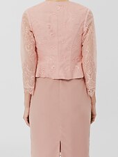 cheap Mother of the Bride-Sheath / Column Mother of the Bride Dress Formal Classic &amp; Timeless Elegant &amp; Luxurious Convertible Dress Jewel Neck Knee Length Chiffon Sheer Lace 3/4 Length Sleeve with Sash / Ribbon 2023