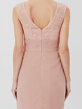 cheap Mother of the Bride-Sheath / Column Mother of the Bride Dress Formal Classic &amp; Timeless Elegant &amp; Luxurious Convertible Dress Jewel Neck Knee Length Chiffon Sheer Lace 3/4 Length Sleeve with Sash / Ribbon 2023
