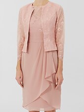 cheap Mother of the Bride-Sheath / Column Mother of the Bride Dress Formal Classic &amp; Timeless Elegant &amp; Luxurious Convertible Dress Jewel Neck Knee Length Chiffon Sheer Lace 3/4 Length Sleeve with Sash / Ribbon 2023