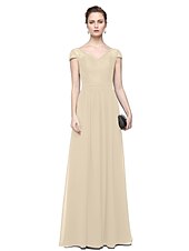 cheap Evening Dresses-Sheath / Column Minimalist Elegant Formal Evening Wedding Party Dress V Neck Short Sleeve Floor Length Chiffon Lace with Lace Insert 2021