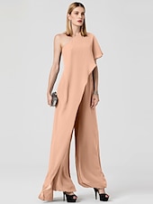 cheap Wedding Guest Dresses-Jumpsuits Sexy Dress Formal Evening Floor Length Sleeveless One Shoulder Fall Wedding Guest Chiffon with Draping