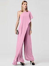cheap Wedding Guest Dresses-Jumpsuits Sexy Dress Formal Evening Floor Length Sleeveless One Shoulder Fall Wedding Guest Chiffon with Draping